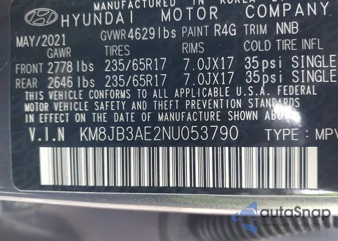 2022 Hyundai Tucson Sel z USA, uszkodzony, nr VIN KM8JB3AE2NU053790